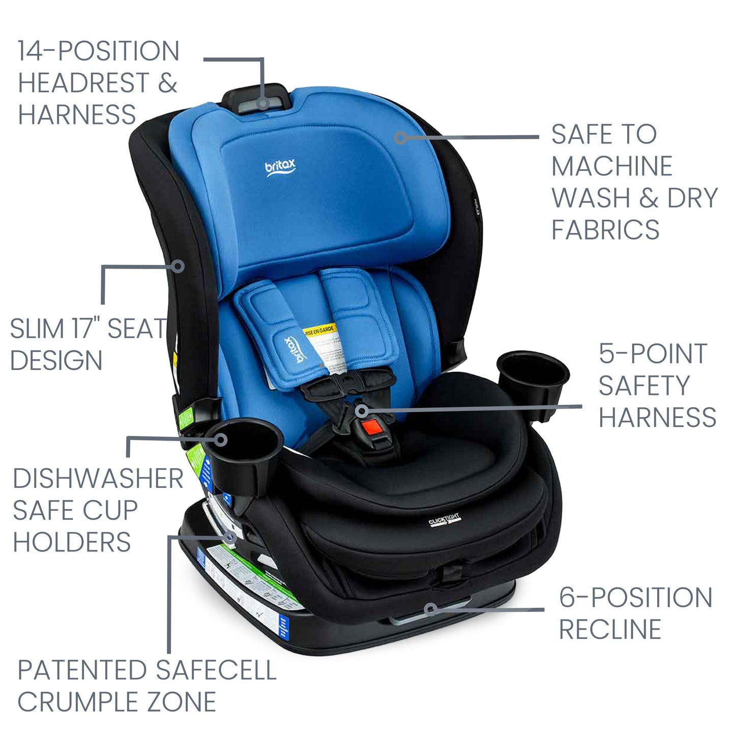 Britax Poplar S Convertible Car Seat, 2-in-1 Car Seat with Slim 17-Inch Design, ClickTight Technology, Arctic Onyx