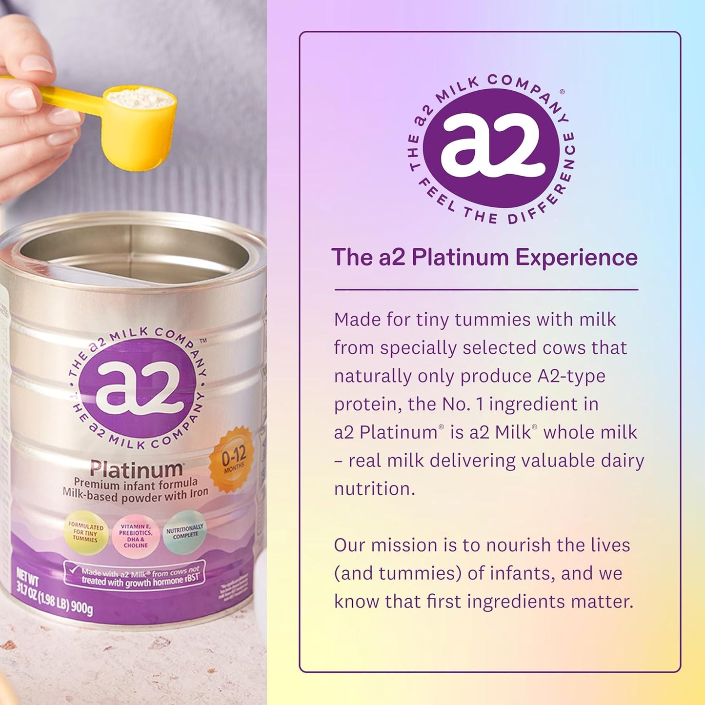 a2 Platinum® Premium Infant Formula for Babies ages 0-12 Months, Milk-Based Powder with Iron. Nutritionally Complete, made with Pure and Natural a2 Milk® - 31.7- oz Can - 6 Pack