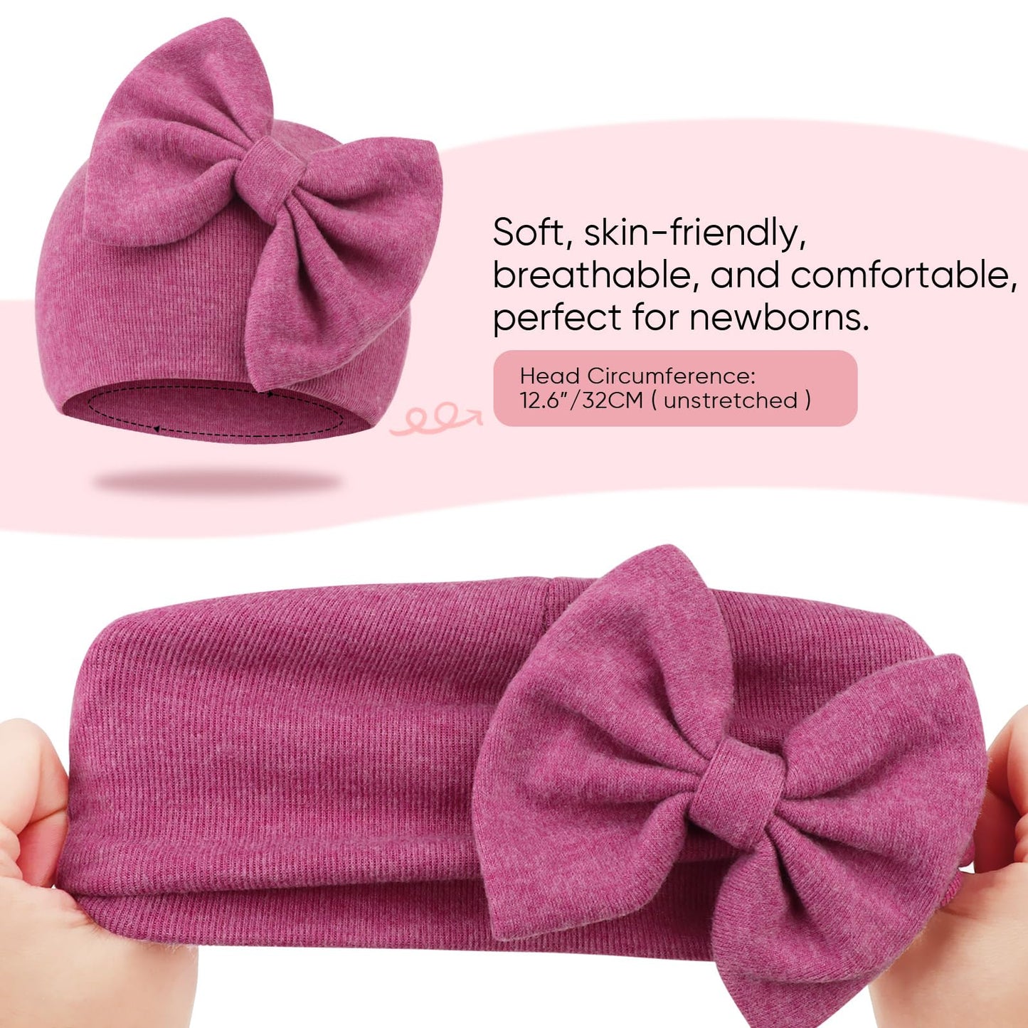 BQUBO Newborn Baby Girls Hats Mittens Set Hospital Hat Beanie Infant Bow Hats Baby Cotton Gloves for 0-6 Months