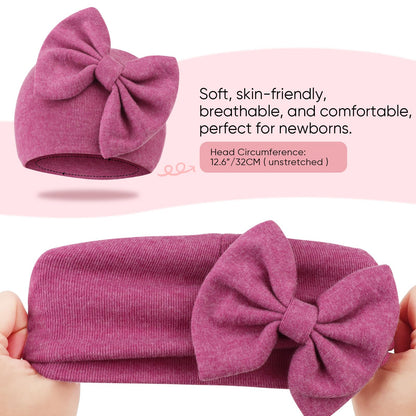 BQUBO Newborn Baby Girls Hats Mittens Set Hospital Hat Beanie Infant Bow Hats Baby Cotton Gloves for 0-6 Months