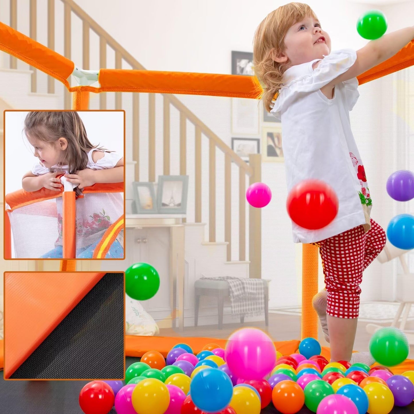 Merax 55" Mini Trampoline for Kids, 4.5FT Indoor Outdoor Toddler Trampoline with Safety Enclosure Net and Pit Balls Baby Small Trampoline Birthday Gifts for Girl and Boy Age 3 Months and up,