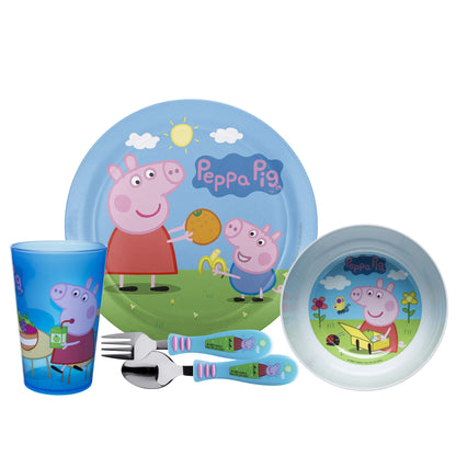 Zak Designs 5-Piece Dinnerware Set, Baby Shark - Durable Plastic & Stainless Steel - Includes Water Bottle, 8-Inch Plate, 6-Inch Bowl, Fork & Spoon - Suitable for Kids Ages 3+