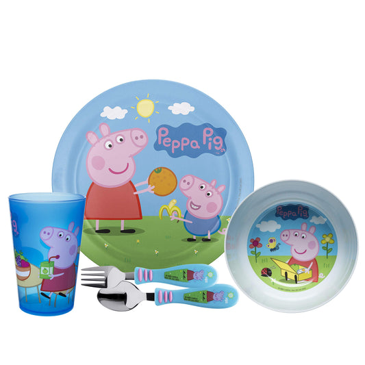 Zak Designs 5-Piece Dinnerware Set, Baby Shark - Durable Plastic & Stainless Steel - Includes Water Bottle, 8-Inch Plate, 6-Inch Bowl, Fork & Spoon - Suitable for Kids Ages 3+