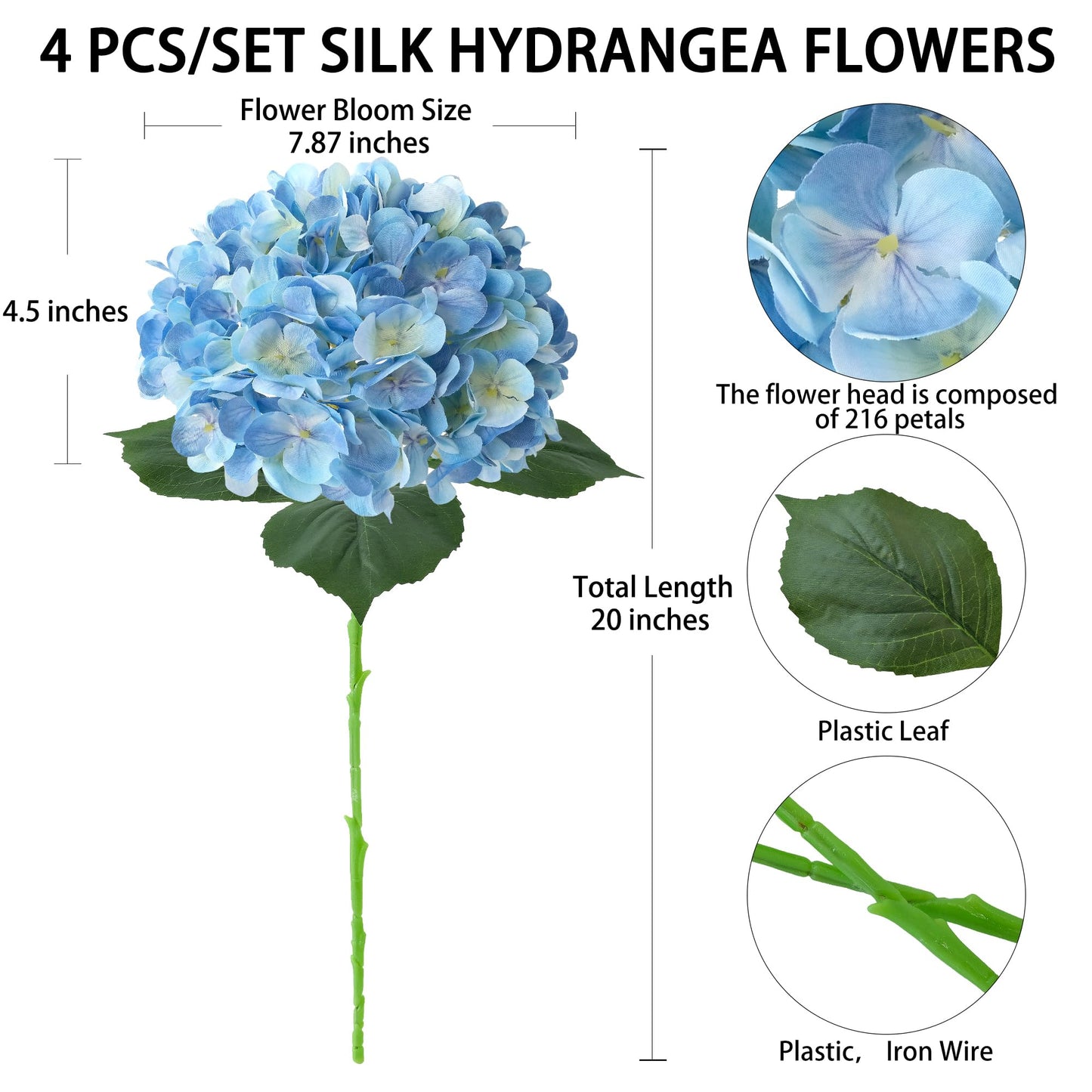 4 Pcs Pink Hydrangeas Artificial Flowers, 20 inches Large Lifelike Fake Silk Flowers, Faux Hydrangeas Flowers for Wedding Home Party Decor Baby Shower Table Centerpiece
