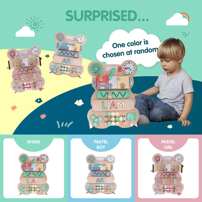 Nabytok Customized Name Puzzle for Toddlers (Fixed I J Letters) Personalized Toddlers Busy Board, Baby Personalized Board for 1-5 Years Old, First Birthday Gift, Montessori Toys (Pastel Girl)