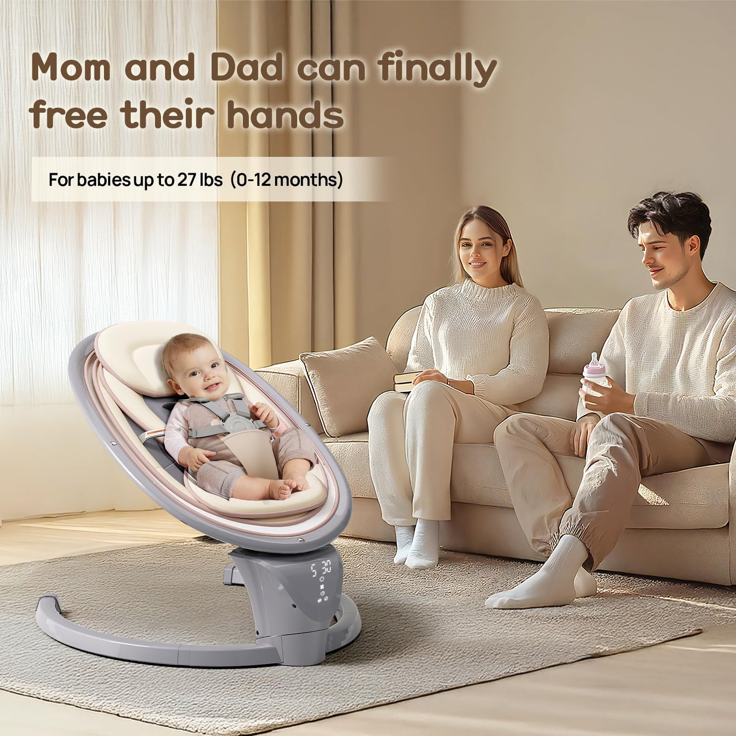 Baby Swings for Infants, Electric Infant Swing with Remote Control, Portable Baby Swing with 5-Point Harness, 5 Speeds, and 10 Preset Lullabies (Adapter Included)