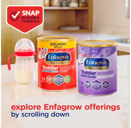 Enfagrow PREMIUM Toddler Nutritional Drink, Made with Real Milk, Brain-Building Omega-3 DHA, Nutrients and Prebiotics for Growth & Immune Support, Non-GMO, Toddler Milk Powder, 24 Oz Can