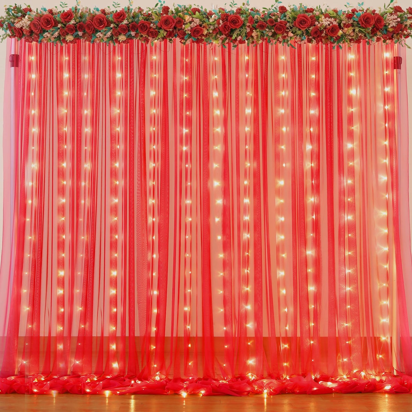 White Tulle Backdrop Curtain with Lights String for Parites 10×8ft Sheer Backdrop Curtains White Curtain Backdrop for Wedding Baby Shower Birthday Party Photo Shoot Decorations(2 Panels 10ft×8ft)