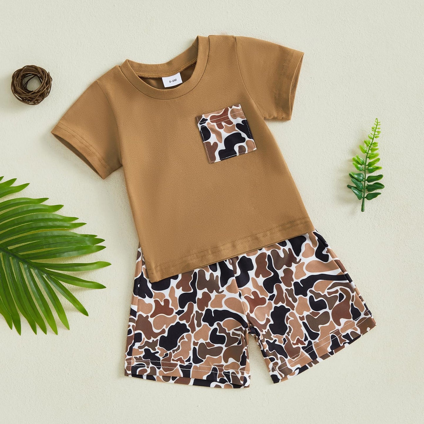 Karwuiio Toddler Baby Boy Summer Outfit Short Sleeve T-Shirt Tops Elastic Waist Shorts Set Baby Boys Clothes