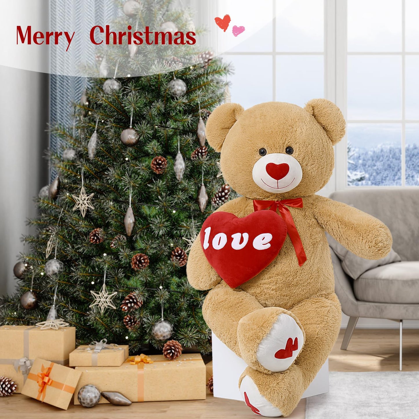 MorisMos Smile Giant Teddy Bear, 51inch Large Stuffed Bears with Big Footprints, Big Stuffed Animals Cuddly Plush Gifts for Girlfriends, Boyfriend, Dark Brown