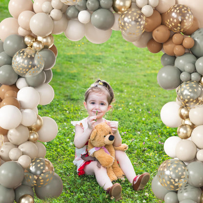 Amandir 173Pcs Pink Blue Green Balloon Arch Garland Kit, Dusty Baby Pink Mauve Pastel Mist Haze Green Blue Gold Confetti Balloons for Baby Shower Gender Reveal Wildflower Birthday Party Decorations