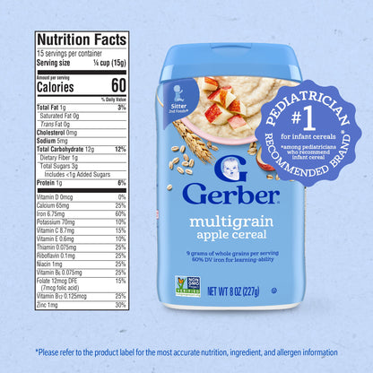 Gerber Toddler Food, Multigrain Banana Apple Strawberry Cereal, 8g Whole Grains, Iron, Zinc & Vitamin B12, Toddler Cereal, 6-Pack
