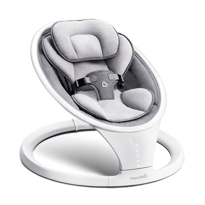 Munchkin Baby Swing, Portable and Lightweight, Bluetooth Enabled Electric Infant Rocker with Natural Sway in 5 Ranges of Motion, Newborn Nursery Essentials, White/Grey