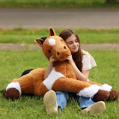 Tezituor 47 Inch Giant Horse Stuffed Animal, 4ft Realistic Chocolate Stuffed Horse Plush Toy, Hugging Soft Horse Pony Plush Pillow for Boys Girls,