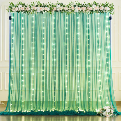 White Tulle Backdrop Curtain with Lights String for Parites 10×8ft Sheer Backdrop Curtains White Curtain Backdrop for Wedding Baby Shower Birthday Party Photo Shoot Decorations(2 Panels 10ft×8ft)