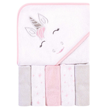 Hudson Baby Unisex Baby Hooded Towel and Five Washcloths, Modern Giraffe, One Size