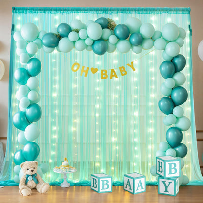 White Tulle Backdrop Curtain with Lights String for Parites 10×8ft Sheer Backdrop Curtains White Curtain Backdrop for Wedding Baby Shower Birthday Party Photo Shoot Decorations(2 Panels 10ft×8ft)