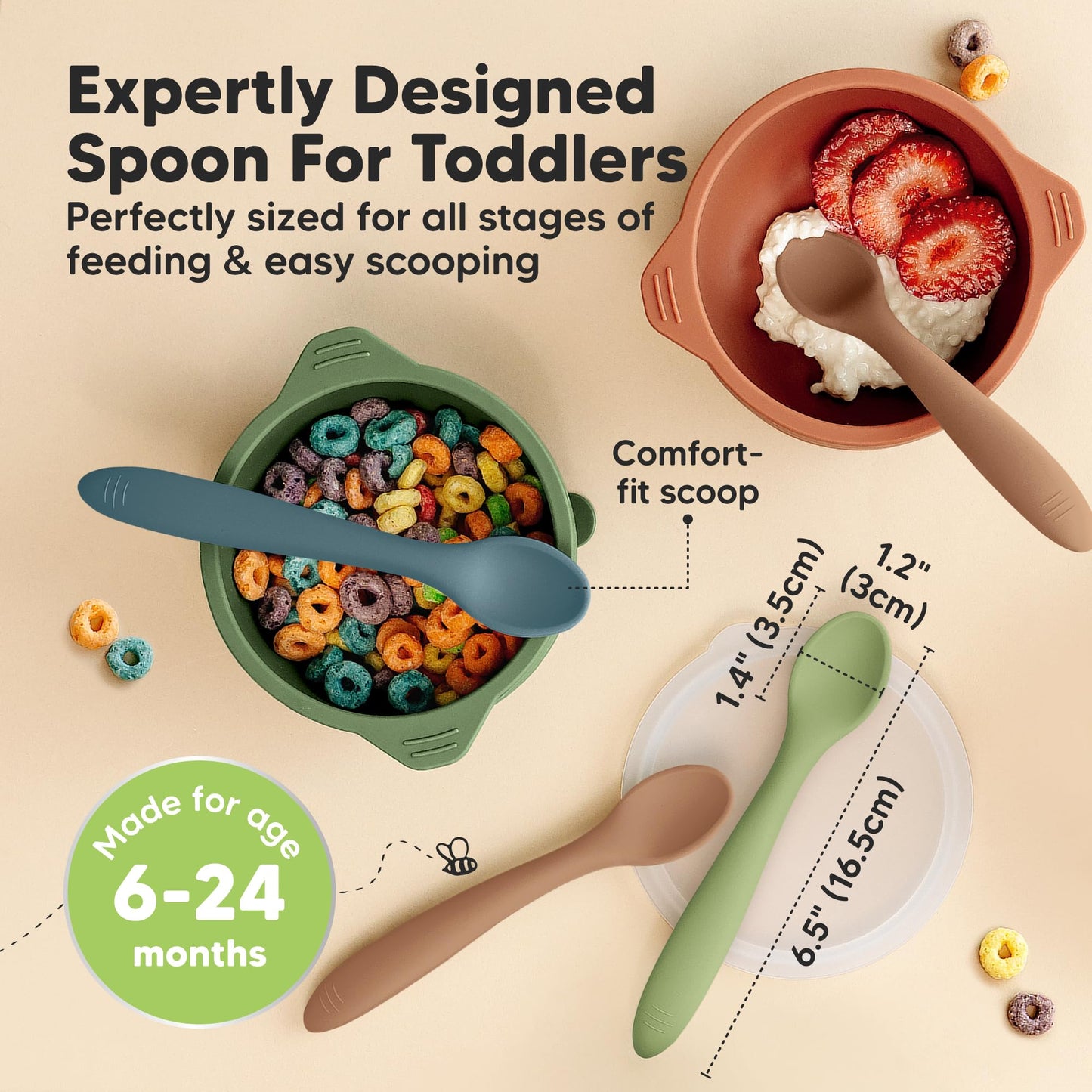 KeaBabies Silicone Baby Spoons, Self Feeding 6-12 months - 3-Pack Baby Weaning Eating Utensils, Toddler First Food Training Spoon, Infant, Kids Feeding Supplies Essential Set, Dishwasher-safe (Slate)