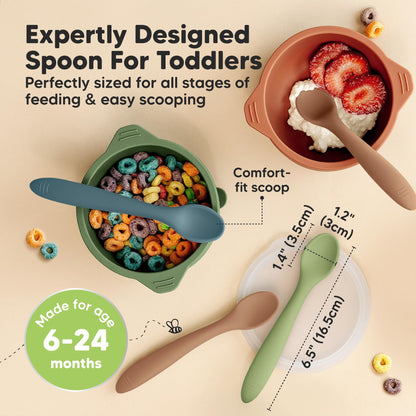 KeaBabies Silicone Baby Spoons, Self Feeding 6-12 months - 3-Pack Baby Weaning Eating Utensils, Toddler First Food Training Spoon, Infant, Kids Feeding Supplies Essential Set, Dishwasher-safe (Slate)