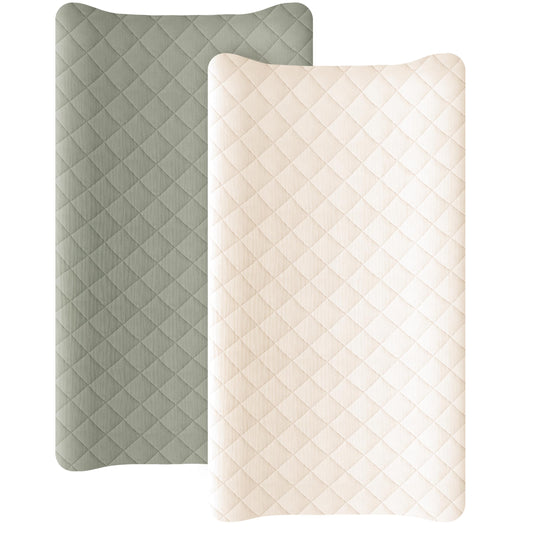 Konssy Waterproof Muslin Changing Pad Cover 2 Pack, Quilted Cotton Fitted Diaper Chang Table Cover, Soft Changing Pad Sheets for Girls Boys (Blossom,Pink)