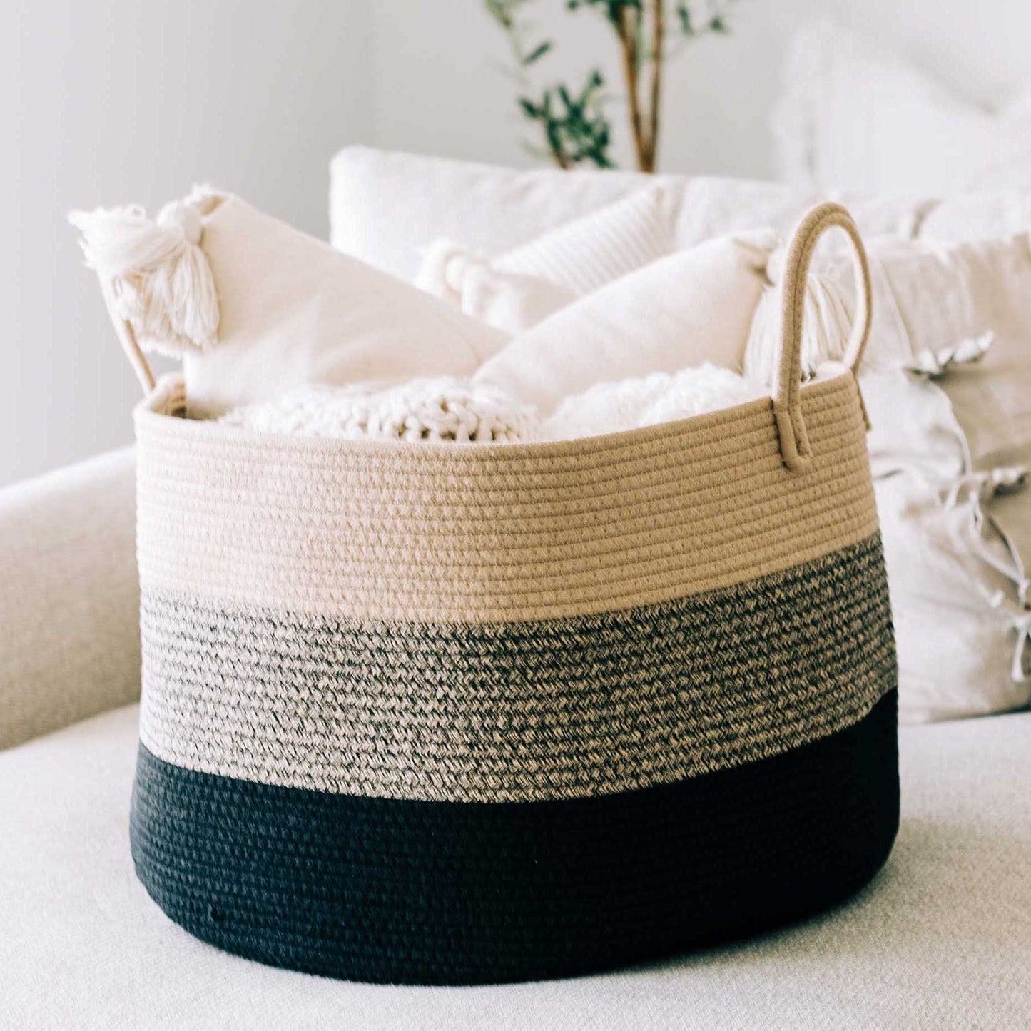 OrganiHaus Large Blanket Basket for Living Room 20x13, Rainbow Rope Basket for Classroom Organization, Toy Storage Basket, Woven Kids Laundry Basket, Baby Toy Box, Cute Storage Basket, Nursery Hamper