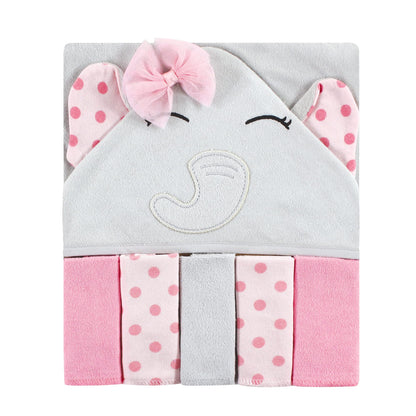 Hudson Baby Unisex Baby Hooded Towel and Five Washcloths, Modern Giraffe, One Size