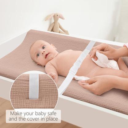 Bearmoss Changing Pad Cover, 2 Pack Muslin [100% Cotton] Diaper Changing Table Covers, 32'' x 16'' Soft Breathable Changing Pad Sheets for Unisex Baby Girls and Boys with Strap Holes (Bluemoon)