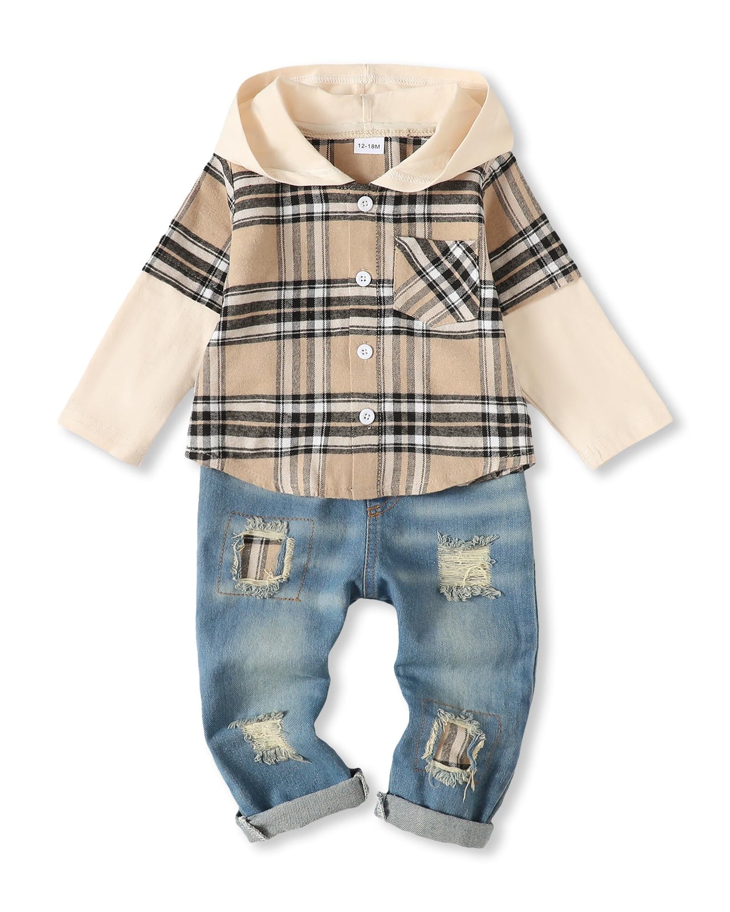 NZRVAWS Baby Boy Clothes Toddler Outfit Infant 6 12 18 24 Months2 3 4T Sweatsuit Ripped Jeans Fall Winter Clothing