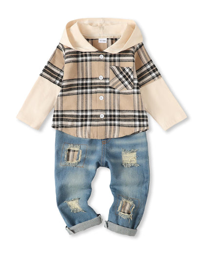 NZRVAWS Baby Boy Clothes Toddler Outfit Infant 6 12 18 24 Months2 3 4T Sweatsuit Ripped Jeans Fall Winter Clothing
