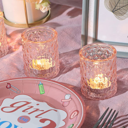 24pcs Pink Votive Candle Holders, Girl Baby Shower Decorations, Tealight Candle Holder for Valentine's Day, Wedding, Brithday Party, Table Centerpiece