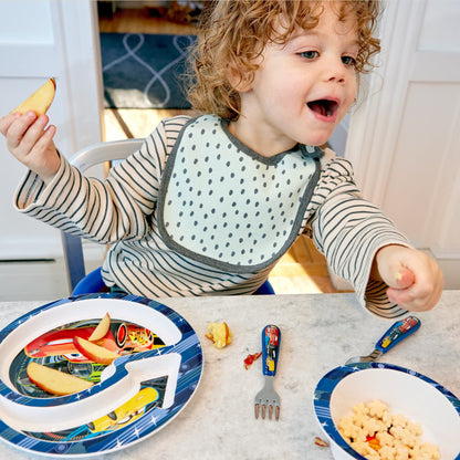 The First Years Bluey 4-Piece Place Setting - BPA Free Dishwasher Safe Toddler Dinnerware Set with Divided Plate, Bowl, Fork, Spoon - Multicolor