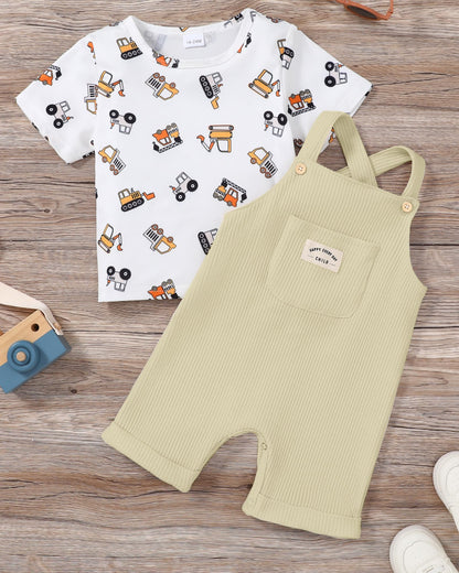 ZOEREA Toddler Baby Boys Clothes Summer Outfit Stripe T-Shirt and Shortall Romper Set Cute Jumpsuit Solid Color 6M-4T