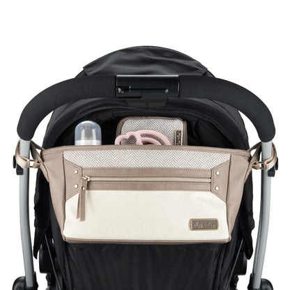 Itzy Ritzy Adjustable Stroller Caddy and Organizer Bag Featuring Front Zippered Pocket, 2 Built-in Interior Pockets & Adjustable Straps to Fit Nearly Any Stroller (Chai)