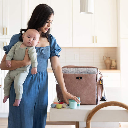 Petunia Pickle Bottom Boxy Backpack, Diaper Bag, Stylish Baby Bag, Spacious Backpack, On-The-Go Moms, Dusty Rose Leatherette