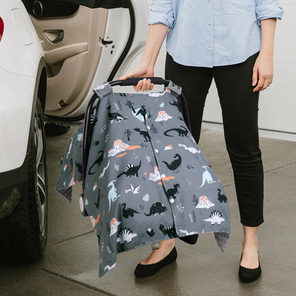 Rquite Car Seat Cover Baby, Carseat Covers Baby Boy, Minky Infant Car Seat Cover Winter, Peekaboo Opening Car Seat Canopy, Multi-use Baby Carrier, Stroller, Nursing Cover, Minky Blanket, Dinosaur