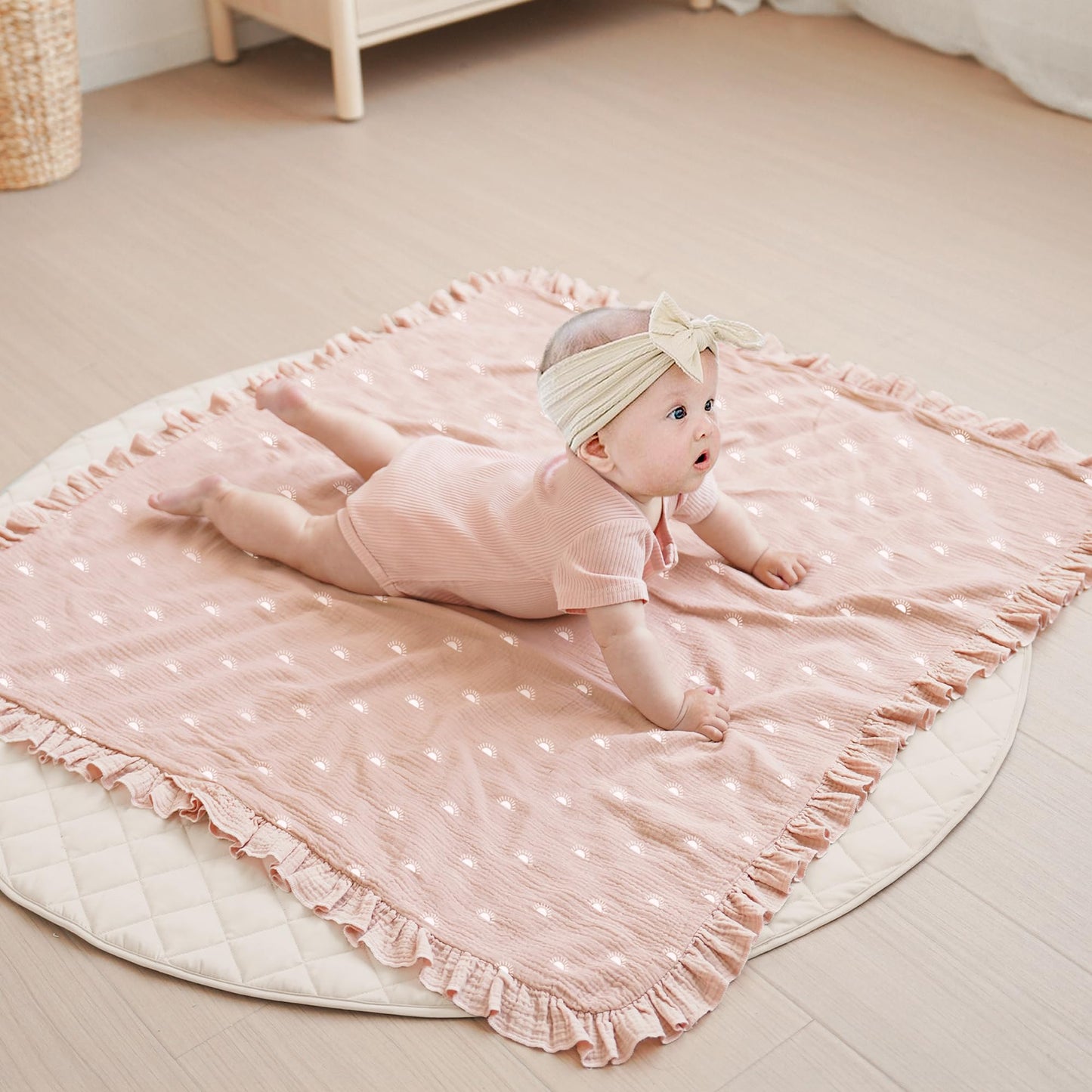 Konssy Flounce Muslin Baby Blankets, Cotton Crib Blanket for Baby Infant Toddler, Super Soft and Lightweight Nursery Blankets 40"x36" (Blossom)