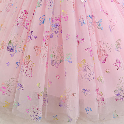 IDOPIP Toddler Baby Girls Shiny Butterfly Tutu Dress Princess Birthday Party Pageant Flower Girl Wedding V-Backless Dresses