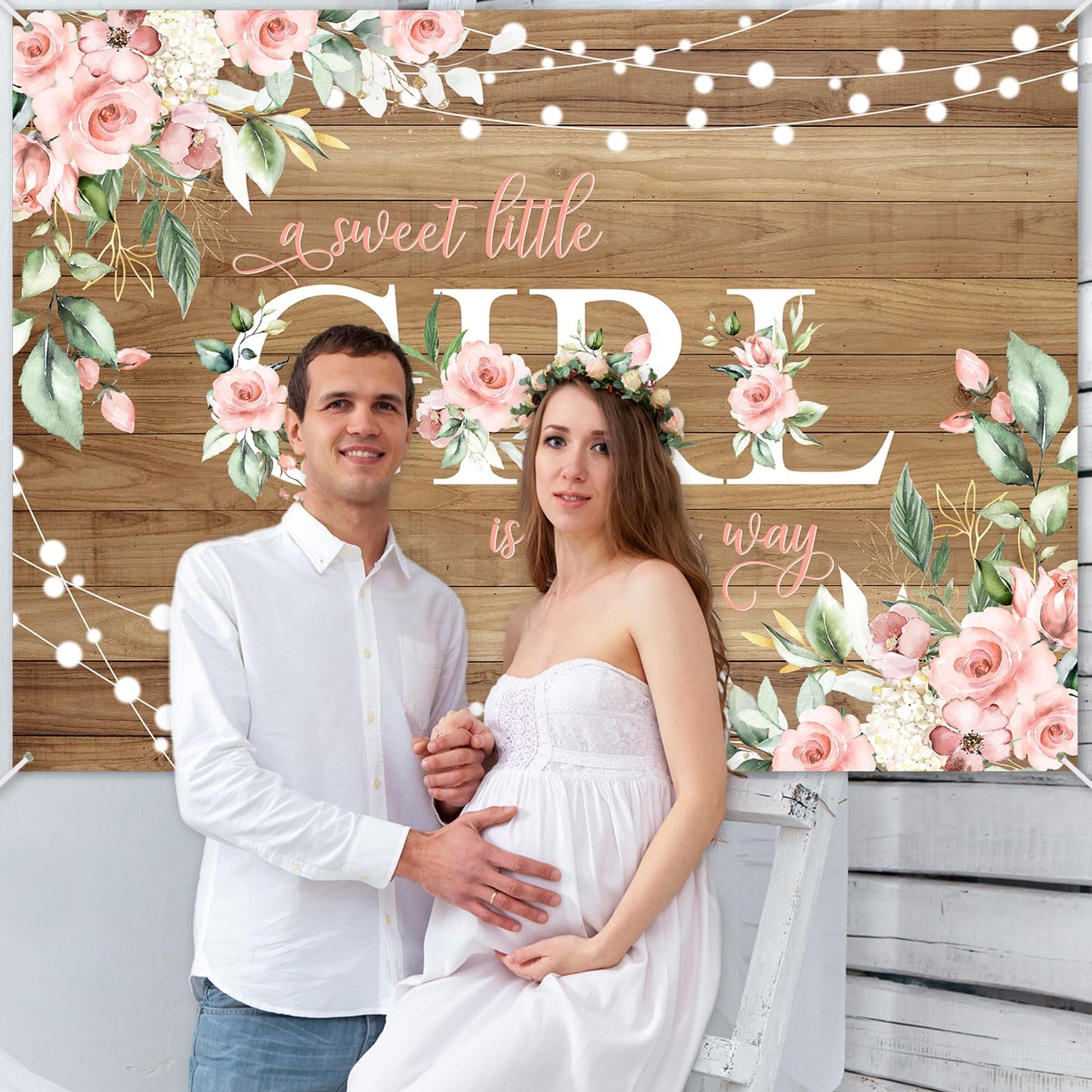 Avezano Rustic Girl Baby Shower Banner A Sweet Little Girl is on Her Way Baby Shower Party Decorations Pink Floral Girl Banner Photo Booth Studio Props 70.8 x 43.3 inch