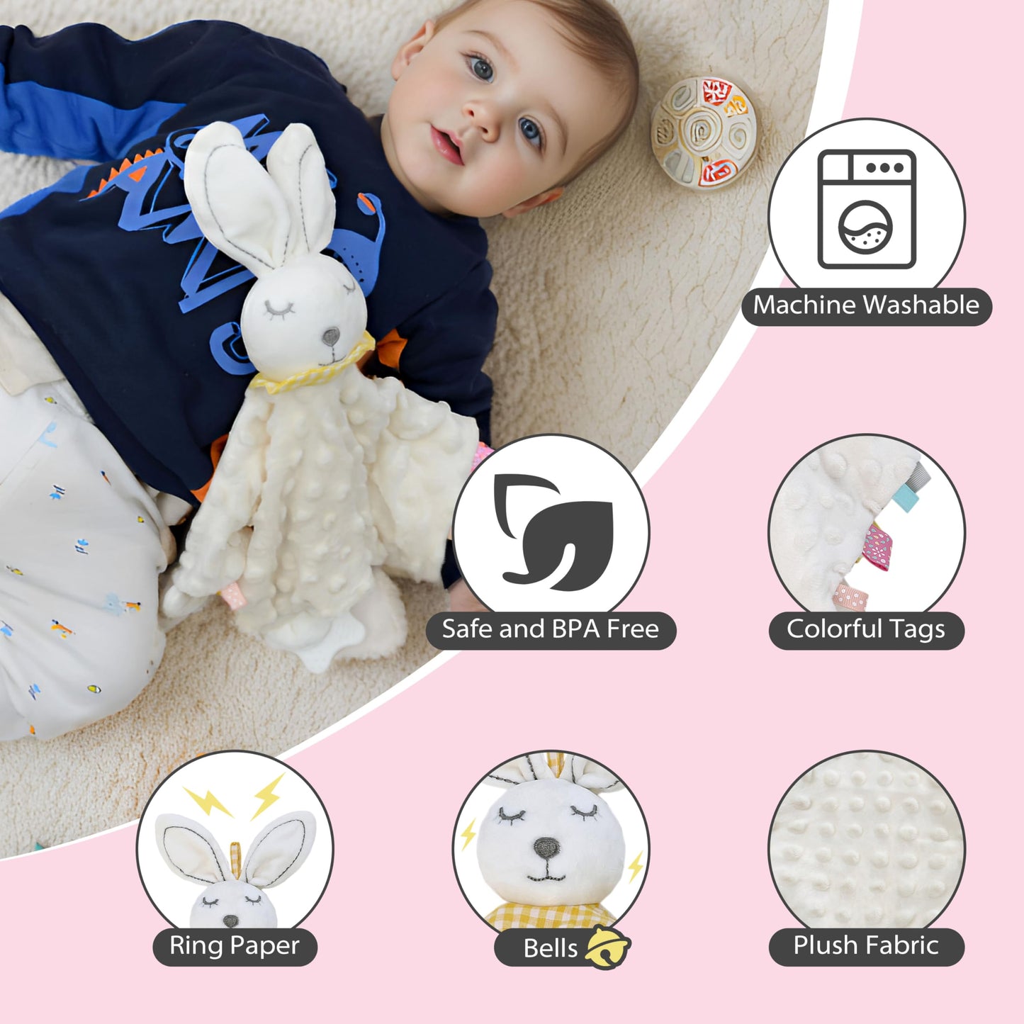 7 in 1 Baby Birth Gift Set, Baby Essentials Bunny Comforter & Hamper Basket, Unique Neutral Gifts for Baby Girls Boys, Gender Reveal Unisex Gift, Newborn Wishlist, Baby Shower, Christmas, Towel-White