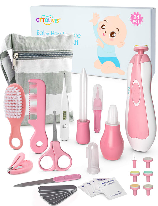 OTTOLIVES Baby Healthcare and Grooming Kit, 24 in 1 Baby Electric Nail Trimmer Set Newborn Nursery Health Care Set for Newborn Infant Toddlers Baby Boys Girls Kids (0-3 Years+) (Green)