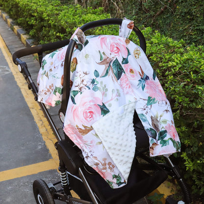 DILIMI Car Seat Cover Baby Girl, Minky Warm Winter Car Seat Covers for Babies, Peekaboo Opening Infant Car Seat Cover, Nursing Cover Carseat Canopy, Pink Flower