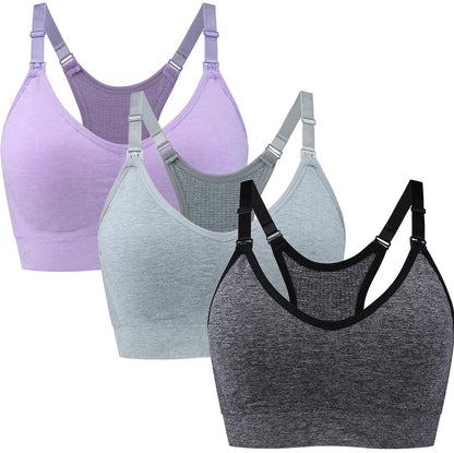 Suekaphin 3 Pack Sports Nursing Bra for Breastfeeding Supportive Bralette Pregnancy Maternity Wirefree Support for Women