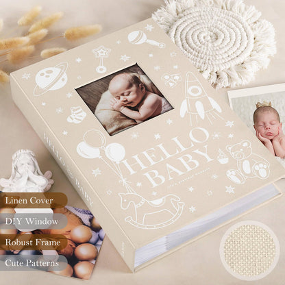 Lanpn Baby Photo Album 4x6 300 Pockets, Linen Newborn Bebe Ultrasound Photo Album with Memo Writing Area, Cover Photo Book, Picture Album for kids, Baby Girl Boy Memory Book Keepsake Colorful