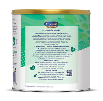 Enfamil Prosobee Plant based Baby Formula, for Sensitive Tummies, Soy-based Plant Sourced Protein, Vitamins for Immune Support, Lactose-free, Milk free, Gluten free, 20.9 Oz Can