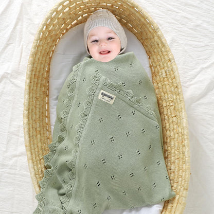 mimixiong Cotton Baby Blanket Knitted Crochet Receiving Crib Nursery Swaddling Blankets for Newborn Baby Boy Girl Off White 30x40 Inch