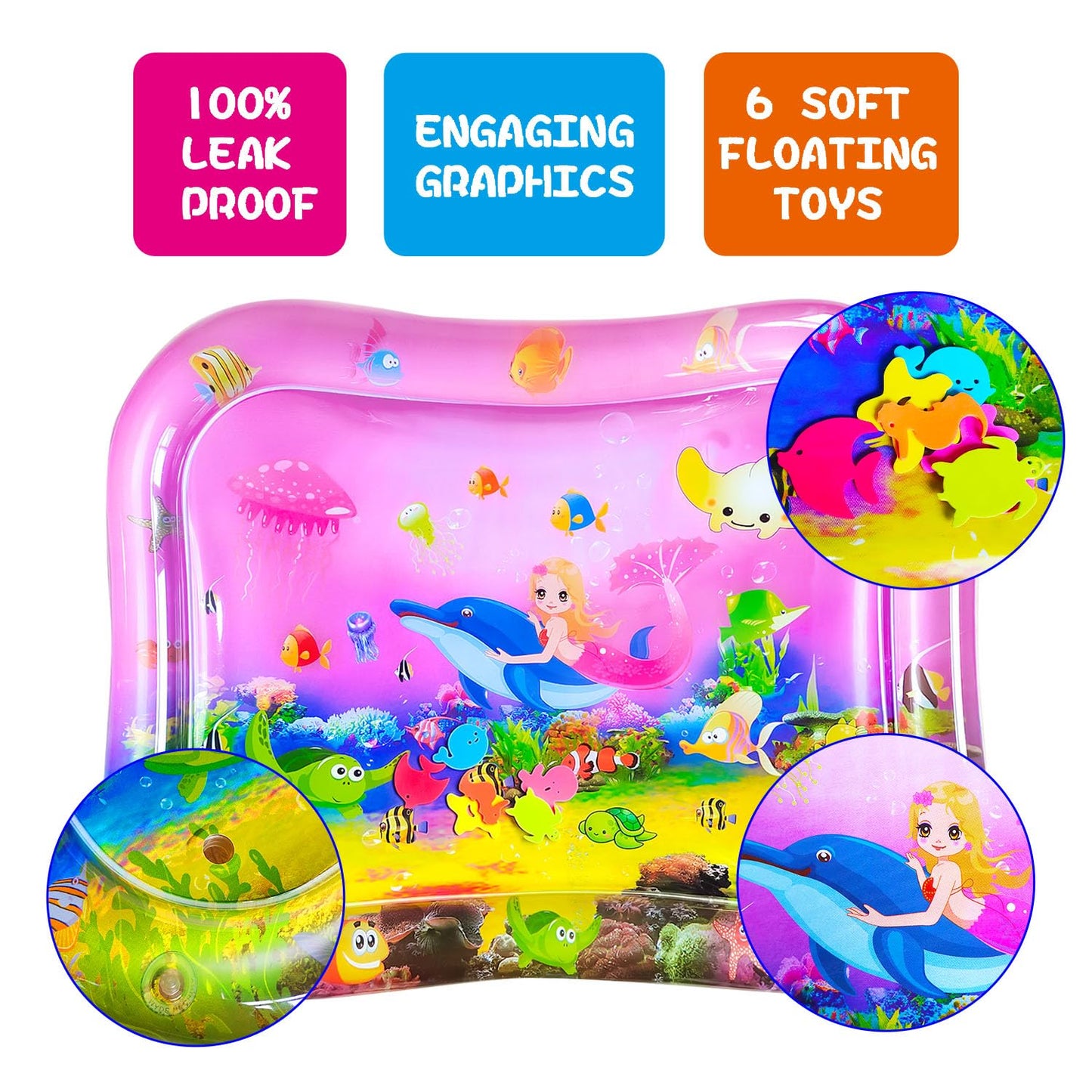 ZHUYNXIR Extra Big Infant Toys, Tummy time mats,Tummy time Toys, Baby Pink Water Play mat, Fun Early Development Activity Play Center for Newborn, Pink 39.5x31.5 in.