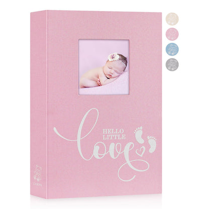 Lanpn Baby Photo Album 4x6 600 Pockets, Linen cover Newborn Bebe Memory Book Photobook Holds 600 Horizontal and Vertical Pictures, Picture Album with Front Window Gift for Boy Girl Baby Shower Pink