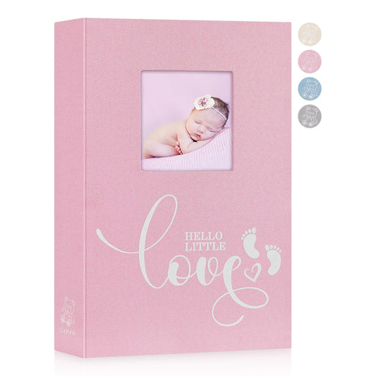 Lanpn Baby Photo Album 4x6 600 Pockets, Linen cover Newborn Bebe Memory Book Photobook Holds 600 Horizontal and Vertical Pictures, Picture Album with Front Window Gift for Boy Girl Baby Shower Pink