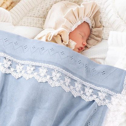 Booulfi Knit White Baby Blankets Neutral,Crib Stroller Newborn Blankets for Boys Girls,Cotton Lace Crochet Winter Blanket Nursery Blanket New Baby Essentials, 38X39