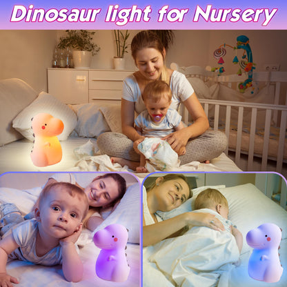 Children's Dinosaur Night Lamp, 7-Color Adjustable Breathing Dinosaur lamp, Portable Rechargeable LED Bedside lamp for Kindergarten, Boys and Girls' Toy Christmas Gift (Green)